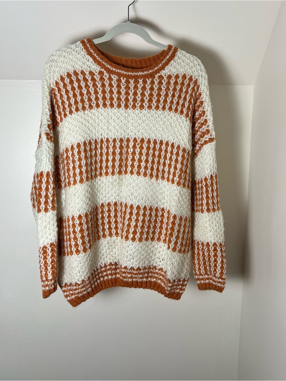 Vine & Love Cream and Rust Orange Striped Crewneck Sweater